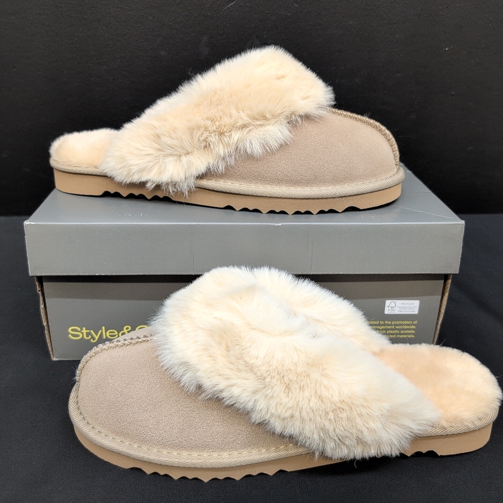 Style & Co Women's Rosiee Genuine Suede Uppers Slippers 10 Sand